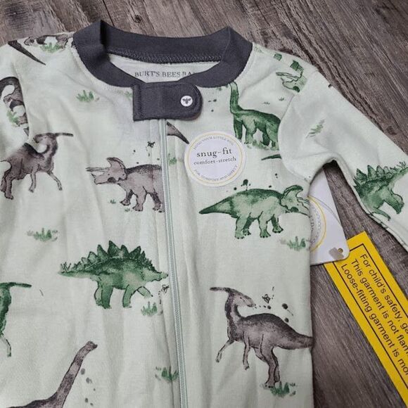 Burt's Bees Baby Boys One Piece Dino Snug Fit Footed Pajama 18M - Picture 2 of 3
